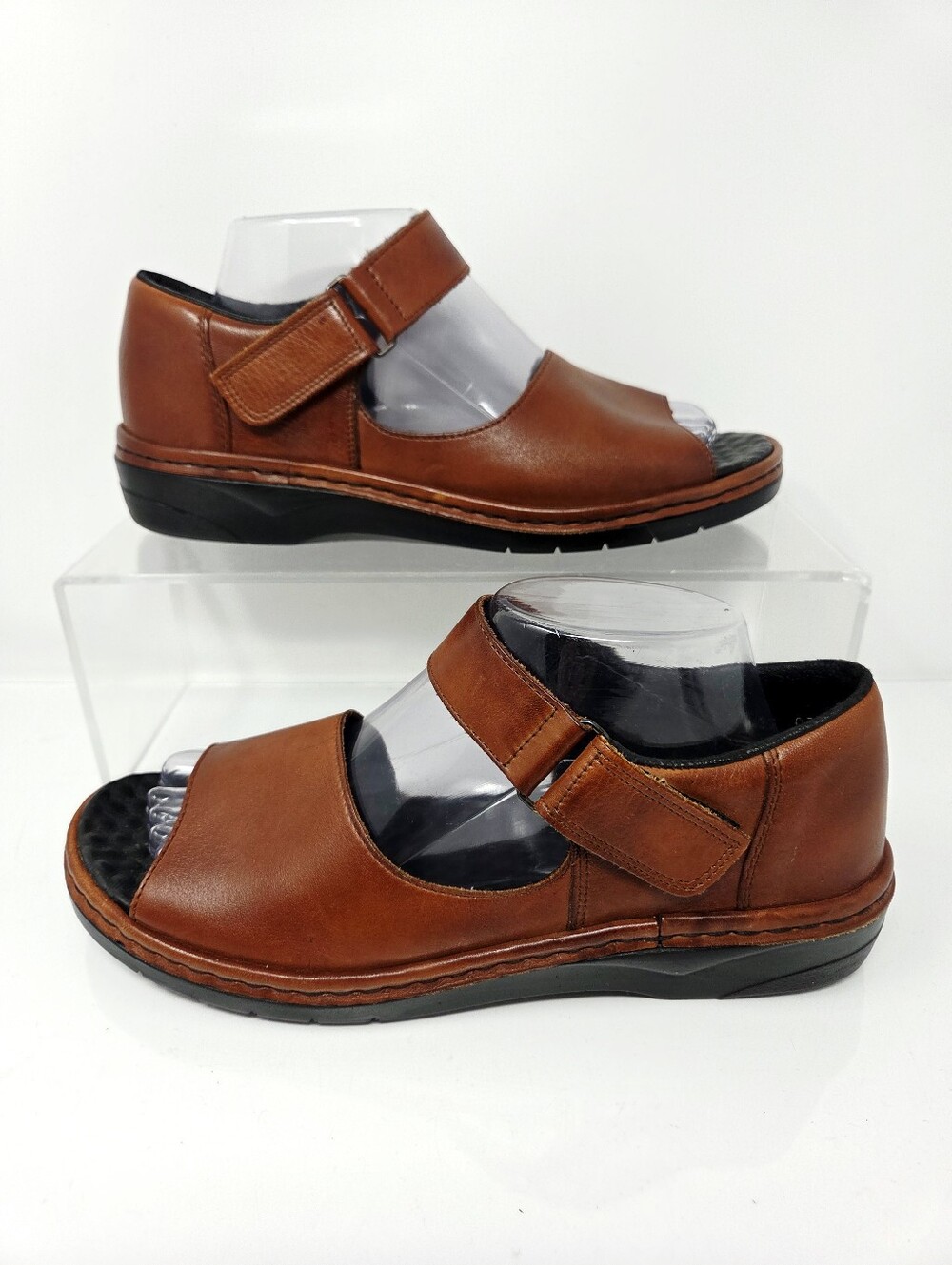 Rieker Brown Leather Hook Loop Comfort Sandals EU 42 US 11